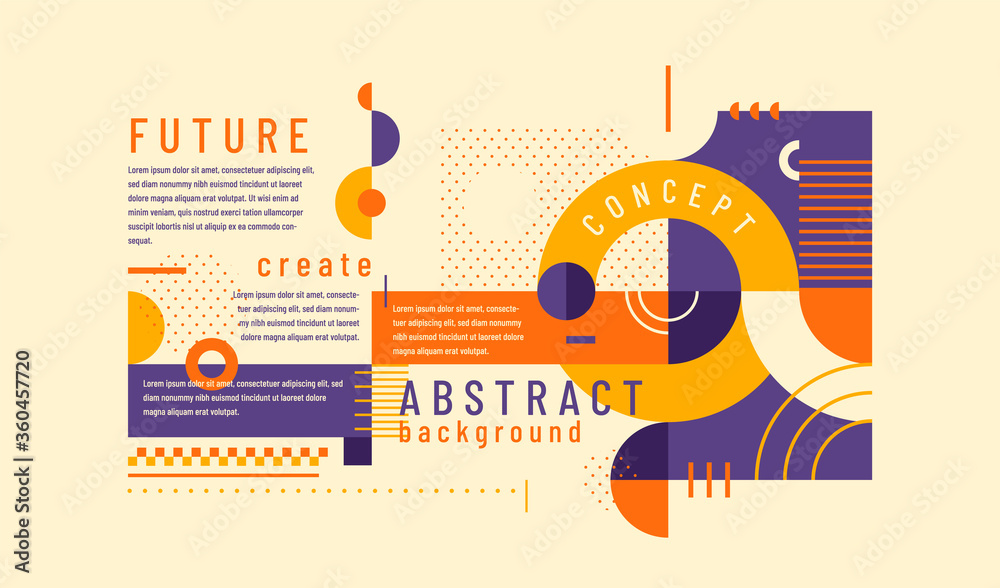 Wall mural abstract banner design in retro style with various geometric shapes and text. vector illustration.