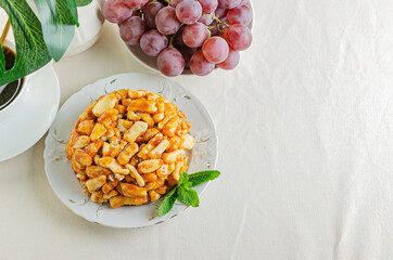 delicious dessert made of dough and honey - chak-chak, Tatar halva.