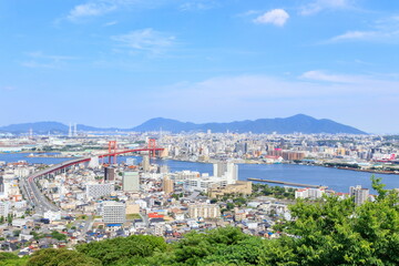 Fototapeta na wymiar 高塔山公園から見た北九州市内　福岡県　Kitakyusyu city seen from Takatoyama Park