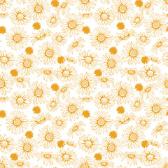 Yellow Daisy Flowers Texture Background Vector Seamless Pattern