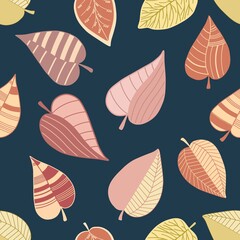 Seamless pattern with abstract stylized colorful leaves