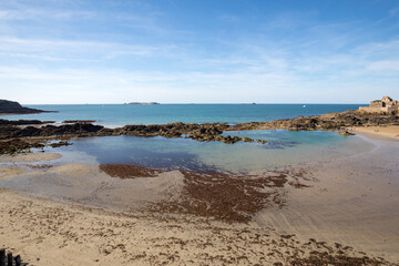 Main beach of the famous resort town Saint Malo in Brittany, France