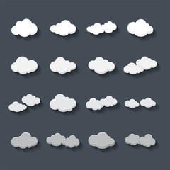 A collection of cloud icon sticker on grey background, Set of cloud icons, Vector illustration.