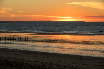 Beauty sunset view from beach in Saint Malo,  Brittany, France