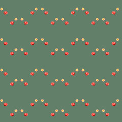 Colorful pattern with roses on a dim green background
