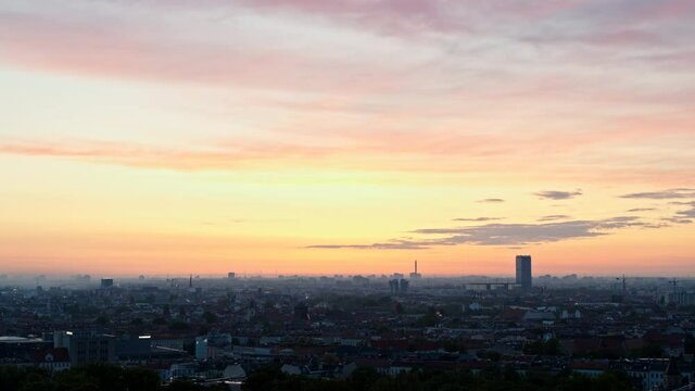 Sunset sky over cityscape, Berlin, Germany
