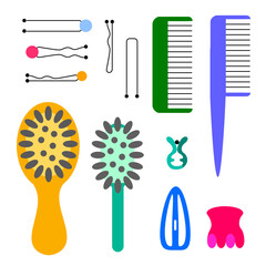 set of combs and hairpins for hair on a white background in isolation vector