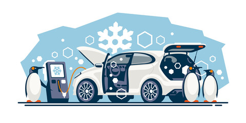 Amazing employees of the car maintenance station check the serviceability of the car cabin air conditioning system and refill it with refrigerant.