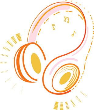 Headphone headset illustration vector in graphic style. Funny headphones vector active illustration. Audio and music concept. Rhythm and sound.