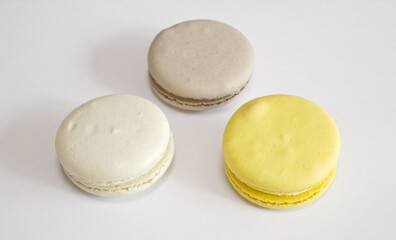 Sweet macarons isolated on white background.