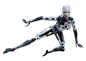 3D Rendering Female Robot on White