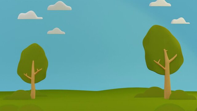 Autumn Landscape With Trees ,Park playground natural landscape, 3d illustration cartoon scene.	
