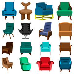 A large set of images of armchairs. A set for different purposes in design, interior and other.