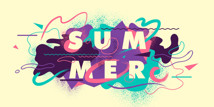 Abstract summer banner design made of fluid shapes and typography. Vector illustration.