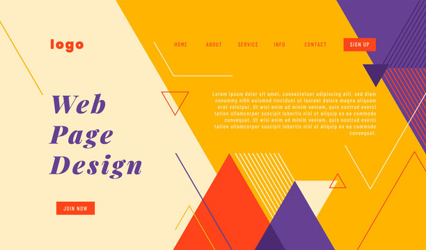 Web page template design in abstract style with triangles. Vector illustration.