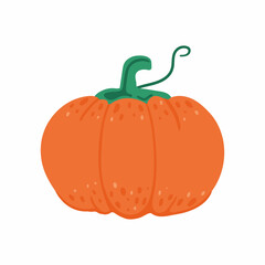 Pumpkin. Orange single element isolated on white. Autumn harvest. For halloween and thanksgiving day design. Flat vector doodle cartoon illustration