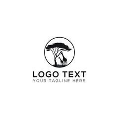 Stunning-Sand-Dunes-And-Deserts-And-Acacia-Trees-And-Wildlife-Logo-Design Black And White