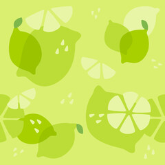 Fresh limes seamless pattern.Vector illustration of green lime seamless pattern texture.