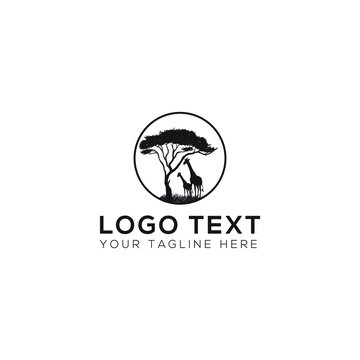 Stunning-Sand-Dunes-And-Deserts-And-Acacia-Trees-And-Wildlife-Logo-Design Black And White