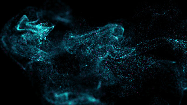 3d Render Of Asbtract Fractal Particles Field. Detailed Chaotic Fluid Motion Simulation. 