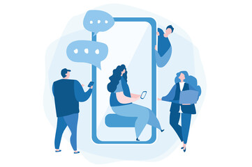 Social media life.  Millennial users. Vector illustration for web banner, infographics, mobile. Digital space.