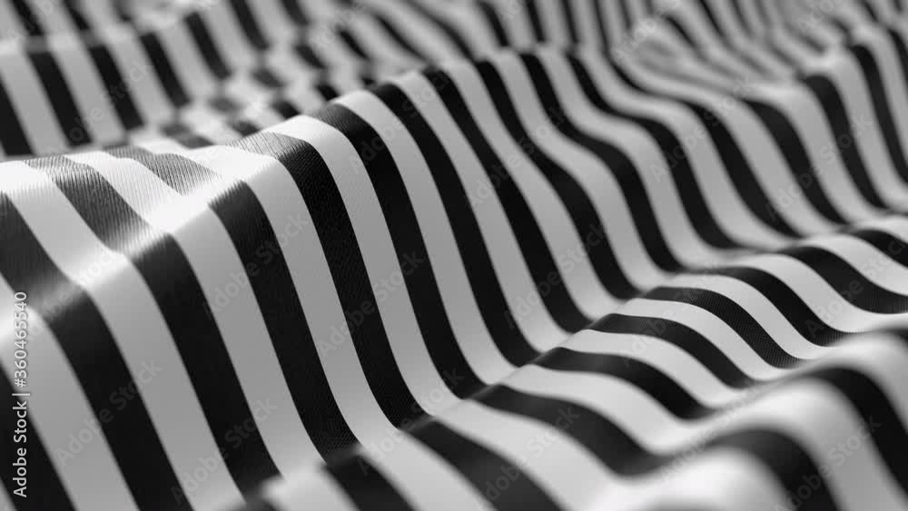 Poster Abstract black and white striped cloth background. 4K minimalistic b&w liquid shape 3D animation. Seamless loop background. 