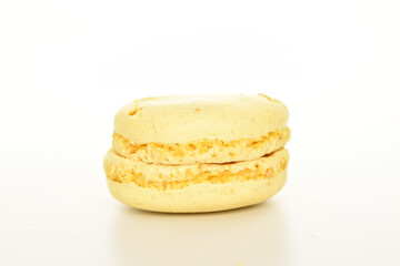 Tasty multi-colored, sweet macaroons, on a white background.
