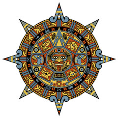 Mayan calendar on white background. Ancient Maya Civilization. Stylized Vector Calendar.