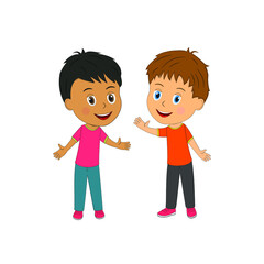 little cartoon multicultural  boys are standing together,illustration,vecto
