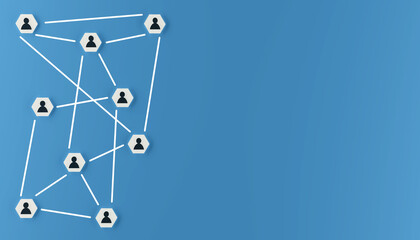Abstract teamwork, network and community concept on a blue background