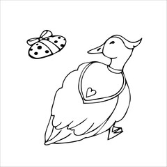 Black and white image of a duck. emblem or logo design.