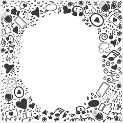 round frame in a doodle style.Hand drawn frames. doodle sketch picture frame hand drawn symbols. Vector.Black symbol on white background. concept for podcast, radio.