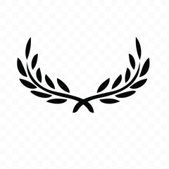 Symbol of victory, Branches of olives, laurel, wreath, awards, roman, victory, crown, winner, ornate flat silhouette object for design isolate on white background.