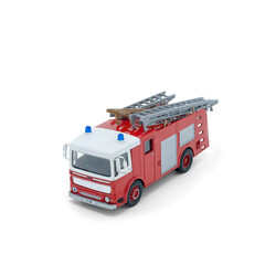 Fototapeta na wymiar Children toy Red fire truck with a ladder on a white background