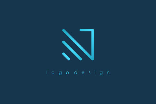 Abstract Initial Letter N Logo. Blue Light Square Geometric Line Style isolated on Blue Background. Usable for Business and Branding Logos. Flat Vector Logo Design Template Element.