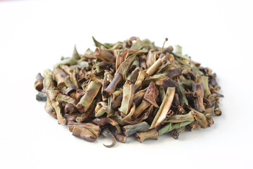 dried bean pods isolated on white background.