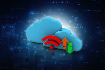 3d rendering Cloud online storage icons with WiFi
