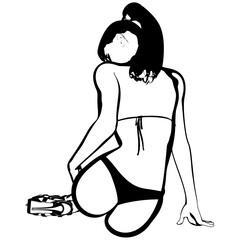 Sexy young girl in a bikini and high-heeled shoes. Woman with beautiful long legs. Isolated vector.