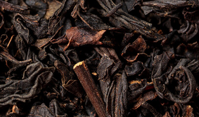 Close up of granules of black tea as a background.