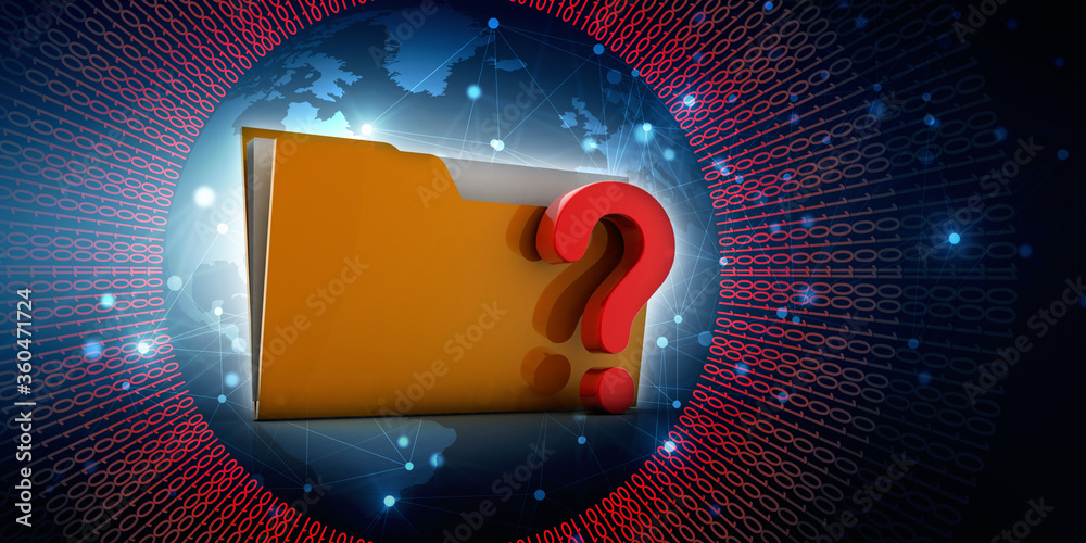 Poster 3d rendering file folder with question symbol