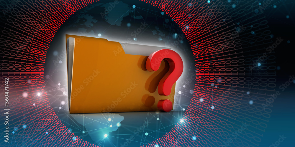 Poster 3d rendering file folder with question symbol
