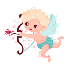 Curly-haired Cherub Character as Saint Valentine Day Symbol Vector Illustration