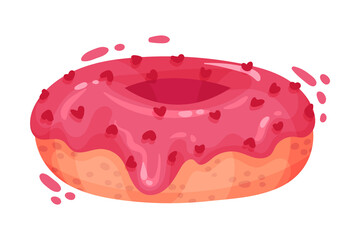 Sweet Doughnut with Pink Topping as Saint Valentine Day Symbol Vector Illustration