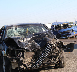 Broken Vehicles In Crash Accident On A Highway