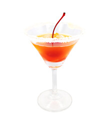 Alcoholic cocktail and cherry isolated on white background with clipping path.