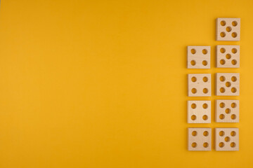 Children's wooden toy sorter close up with copy space. Concept of educational games and arithmetic