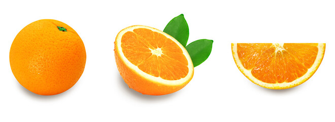Set of fresh orange fruit isolated on white background with clipping path.