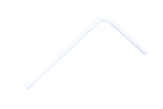 White Plastic Drinking Straw Isolated On White Background With Clipping Path.