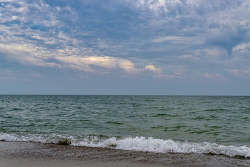 Relaxing seascape with wide horizon of the sky and the sea