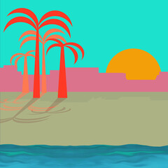 Fototapeta na wymiar colorful holiday landscape, palm beach, swimming pool